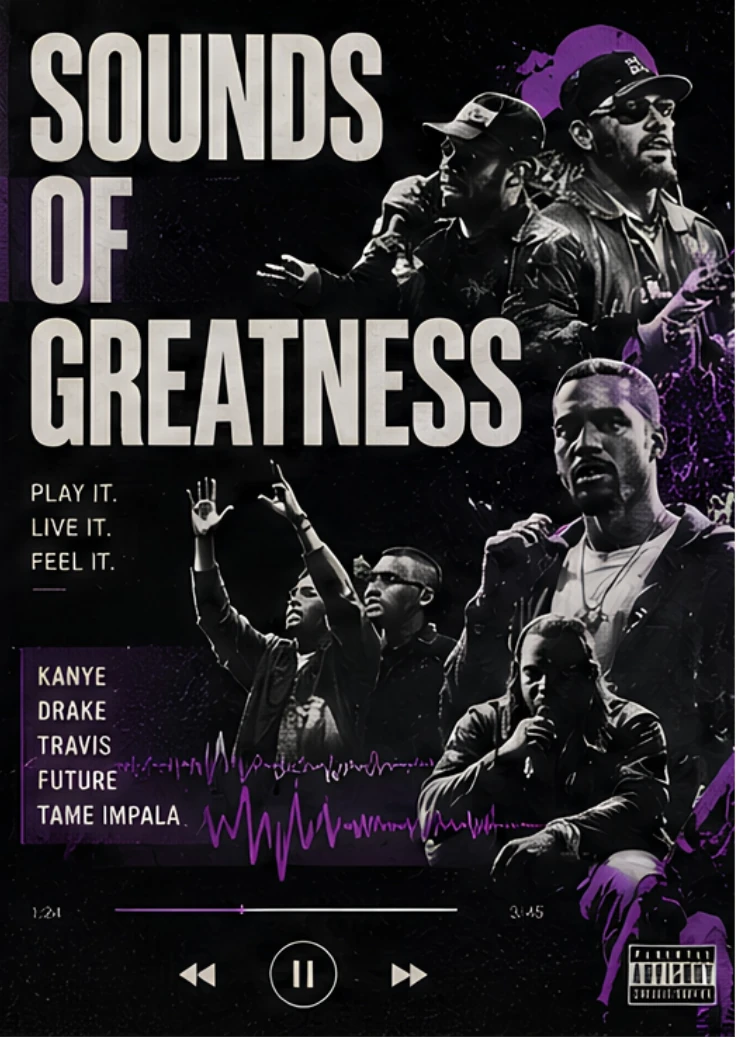 Sounds of Greatness poster on wall